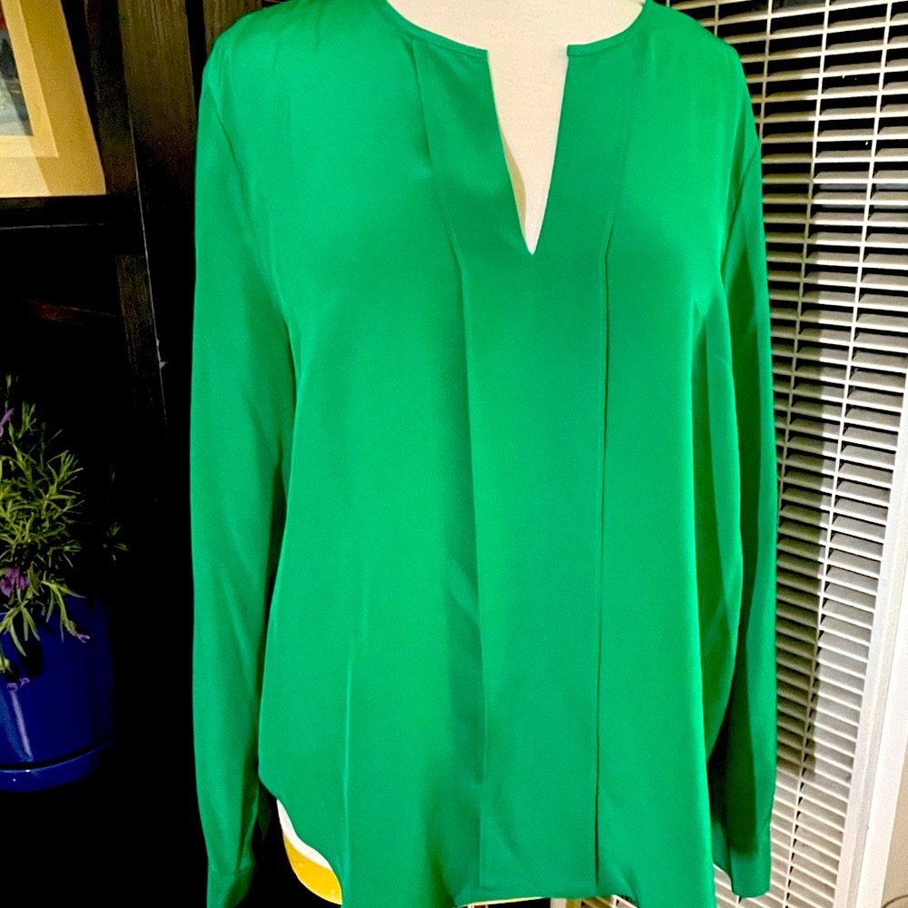 Anne Klein Kelly green Sz 14 long sleeve blouse